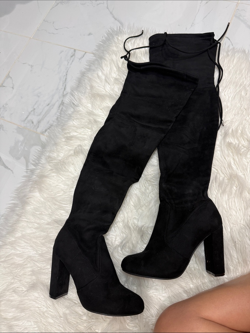 Black Over-the-Knee Chunky Heel Boots